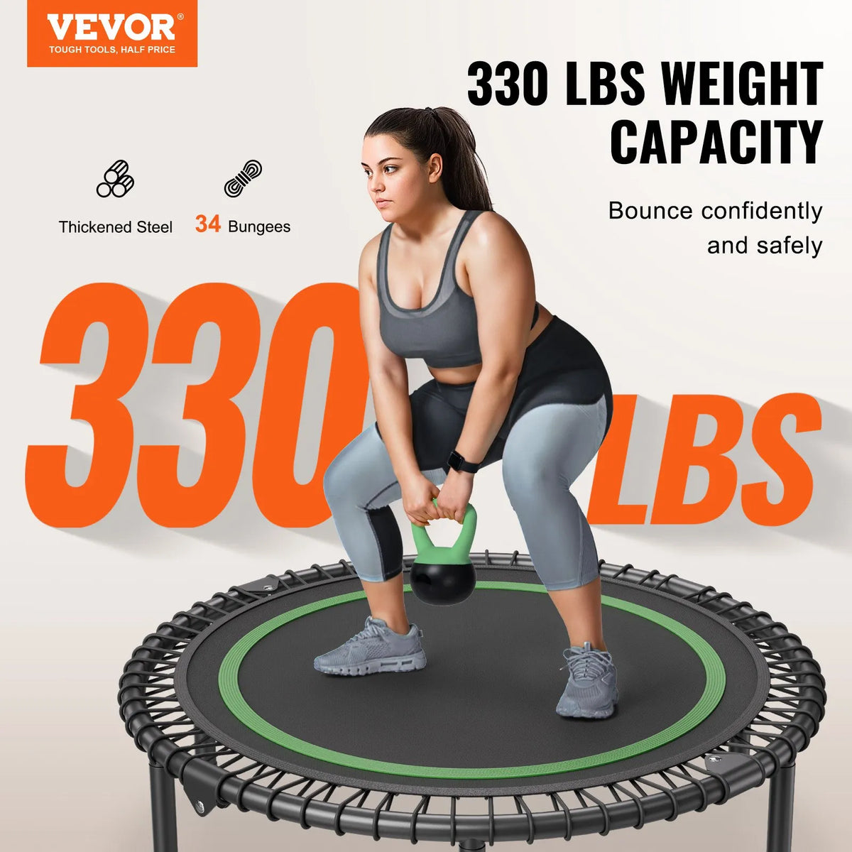 VEVOR salokāms fitnesa batuts 102 cm pieaugušajiem, bez roktura, līdz 150 kg