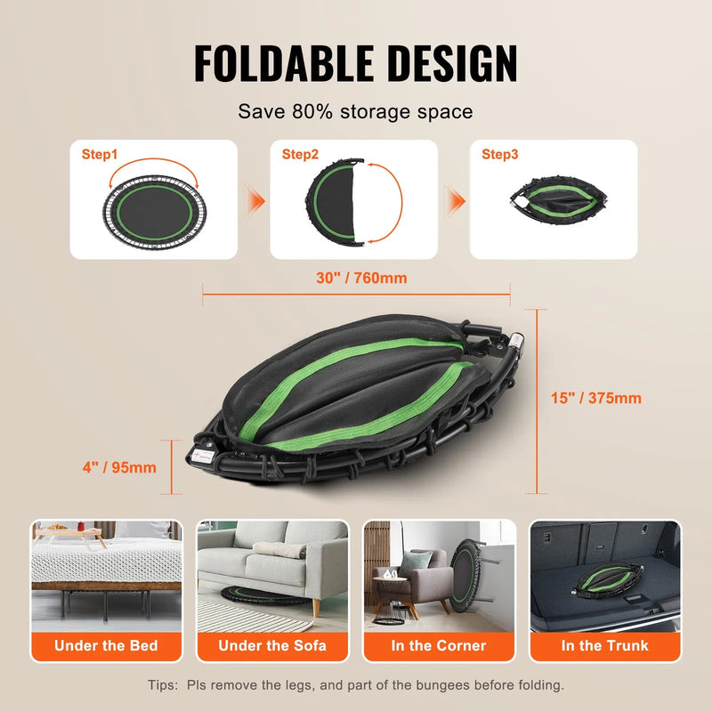 Saliekams mini fitnesa batuts 102 cm pieaugušajiem iekštelpām