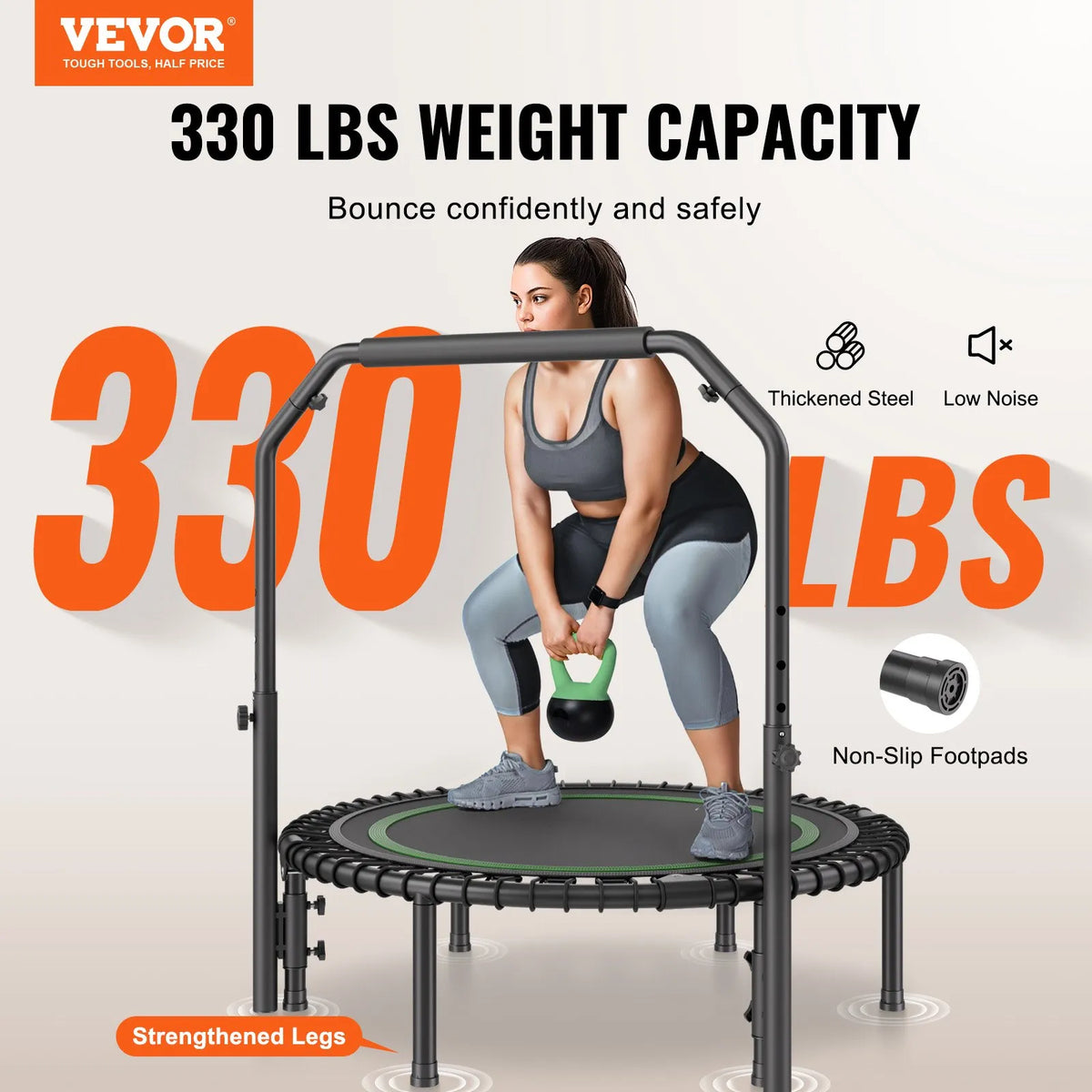 VEVOR Foldable Fitness Trampoline 102 cm with Handle for Adults, up to 150 kg, Indoor