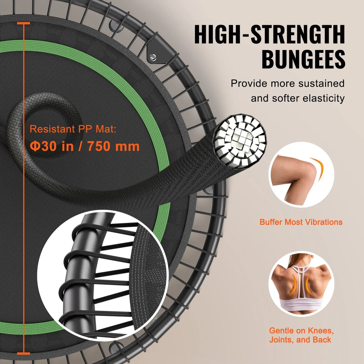 VEVOR Foldable Fitness Trampoline 102 cm with Handle for Adults, up to 150 kg, Indoor