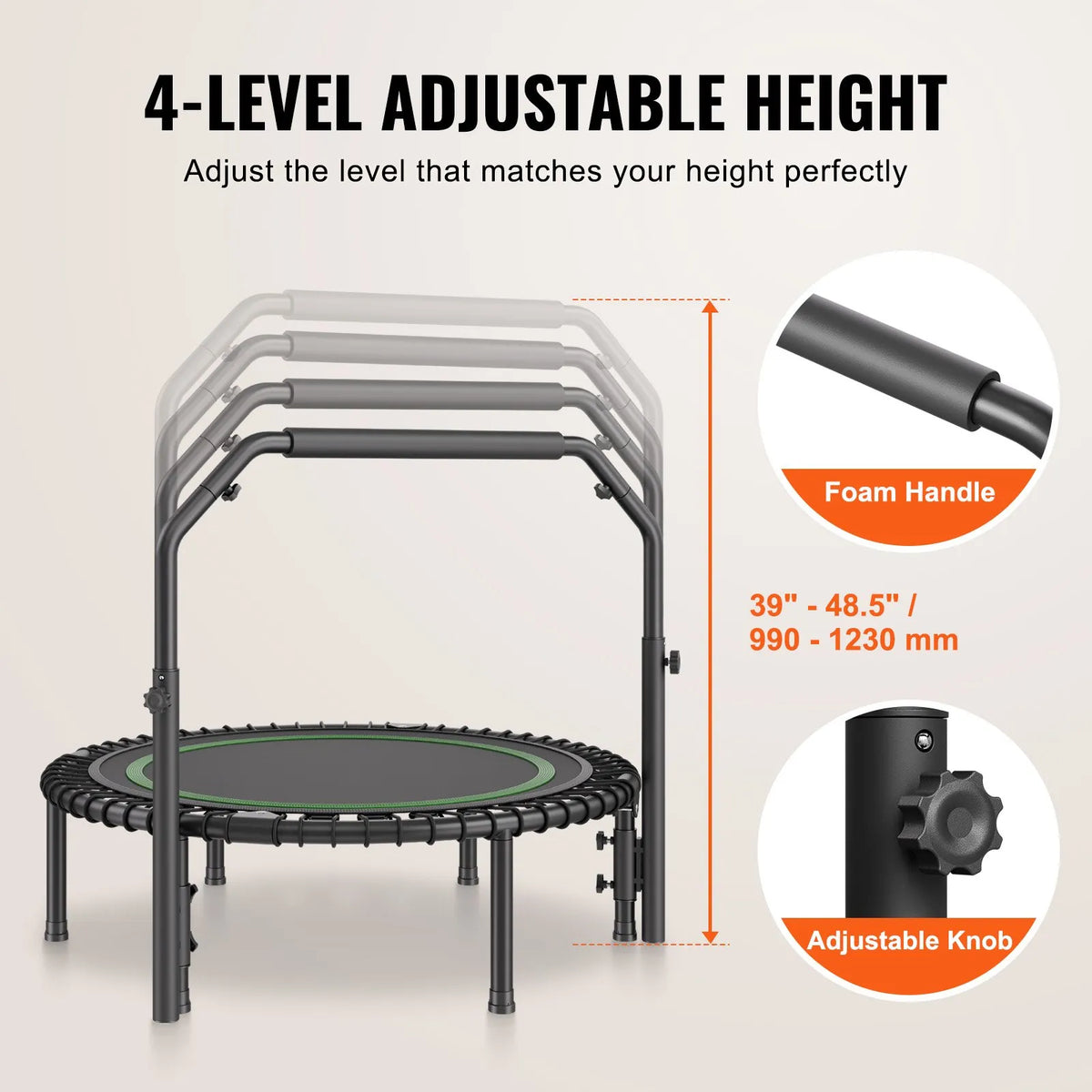 VEVOR Foldable Fitness Trampoline 102 cm with Handle for Adults, up to 150 kg, Indoor
