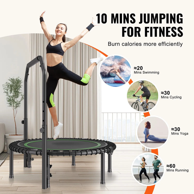 Saliekams mini fitnesa batuts 102 cm pieaugušajiem ar rokturi treniņiem