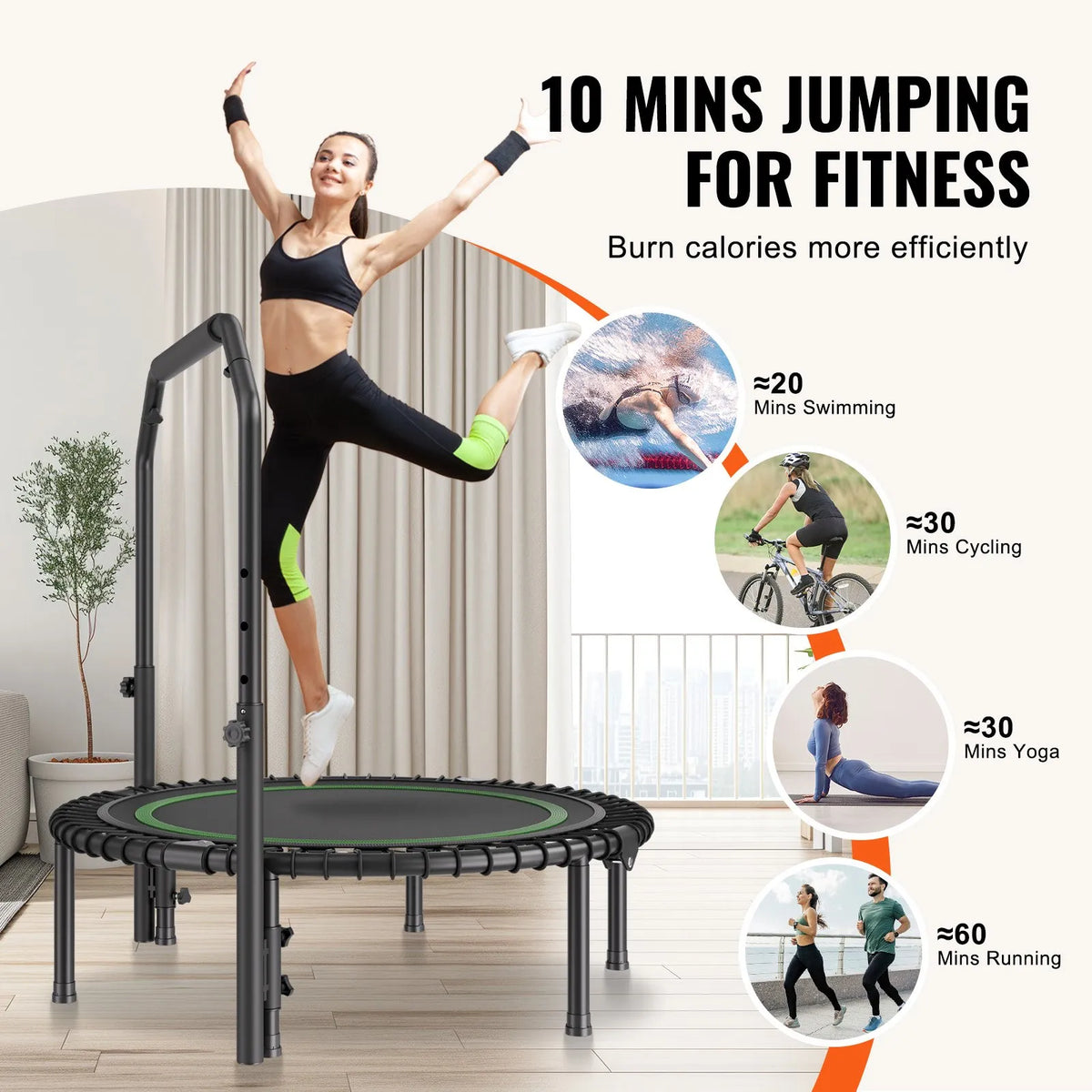 VEVOR Foldable Fitness Trampoline 102 cm with Handle for Adults, up to 150 kg, Indoor