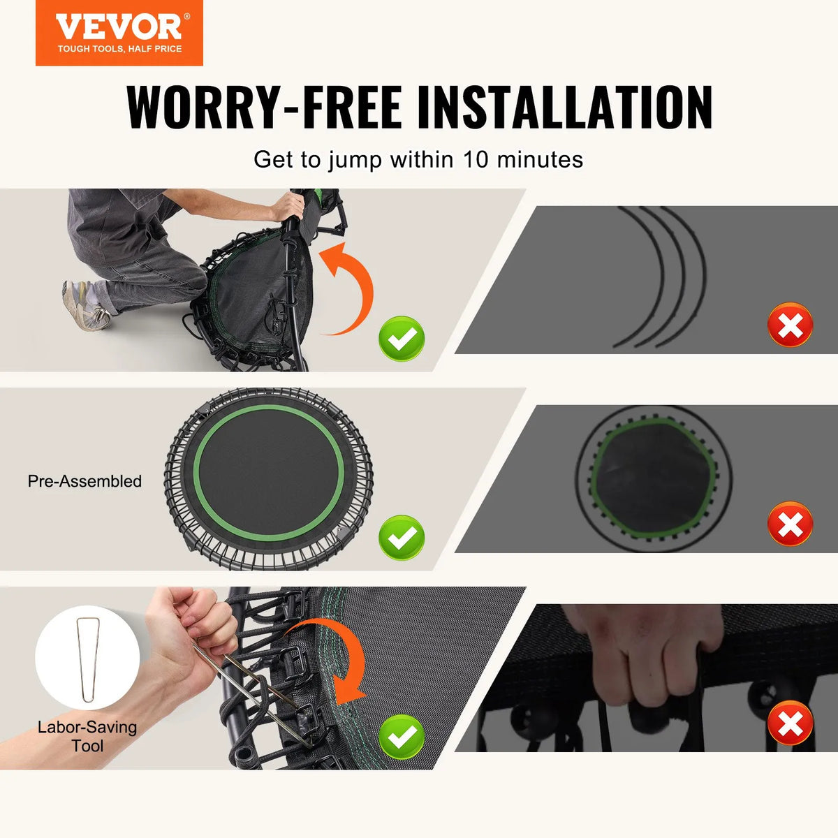 VEVOR Foldable Fitness Trampoline 102 cm with Handle for Adults, up to 150 kg, Indoor