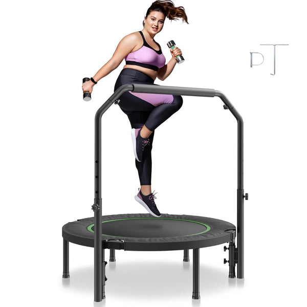 102 cm salokāms mini fitnesa batuts ar rokturi pieaugušajiem – treniņiem un atsperīgām nodarbībām