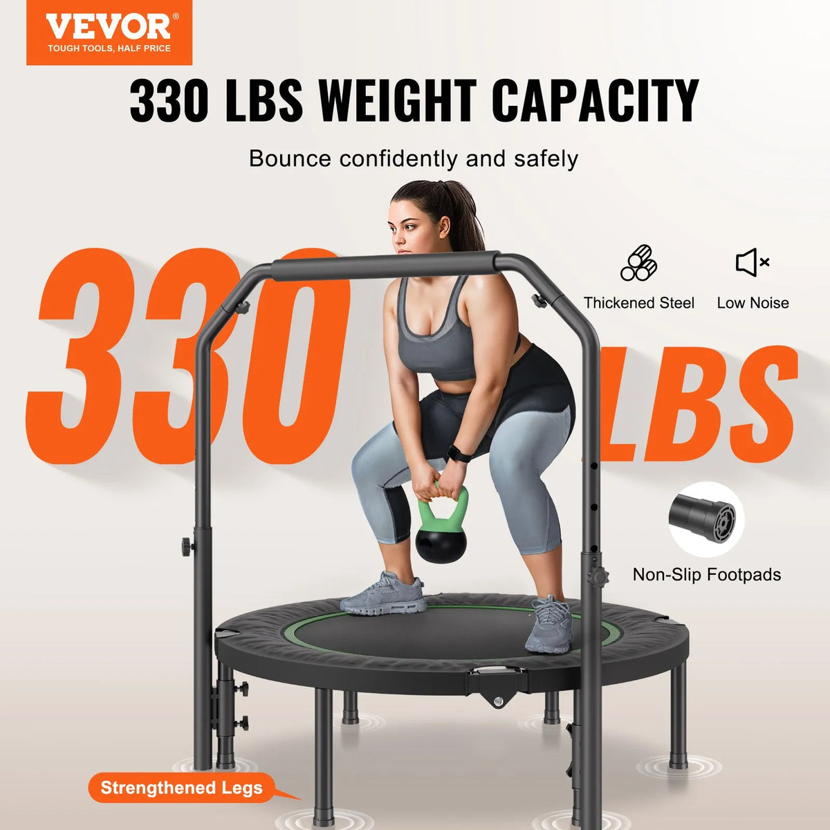 VEVOR Foldable Fitness Trampoline 102 cm with Handle for Adults, up to 150 kg