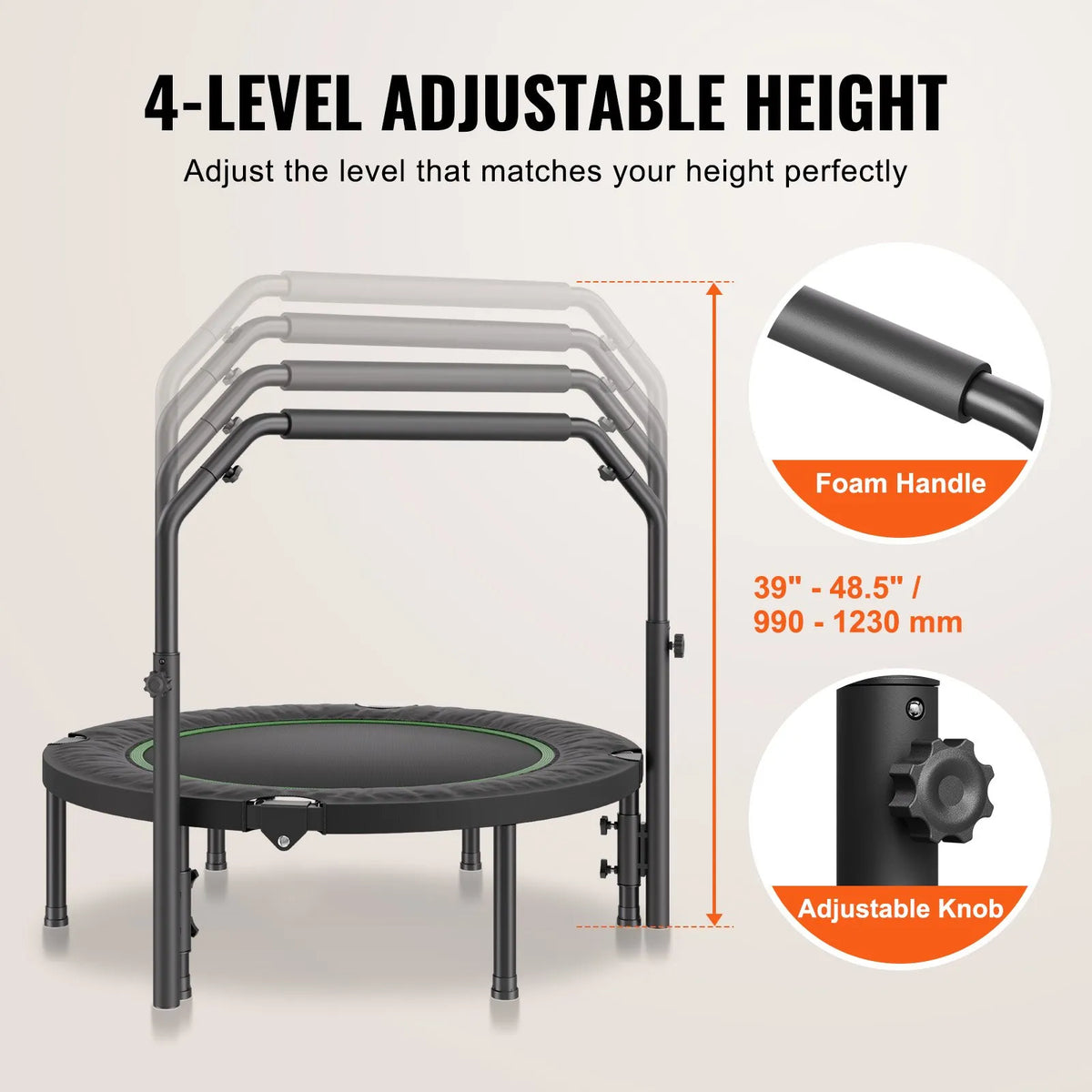 VEVOR Foldable Fitness Trampoline 102 cm with Handle for Adults, up to 150 kg