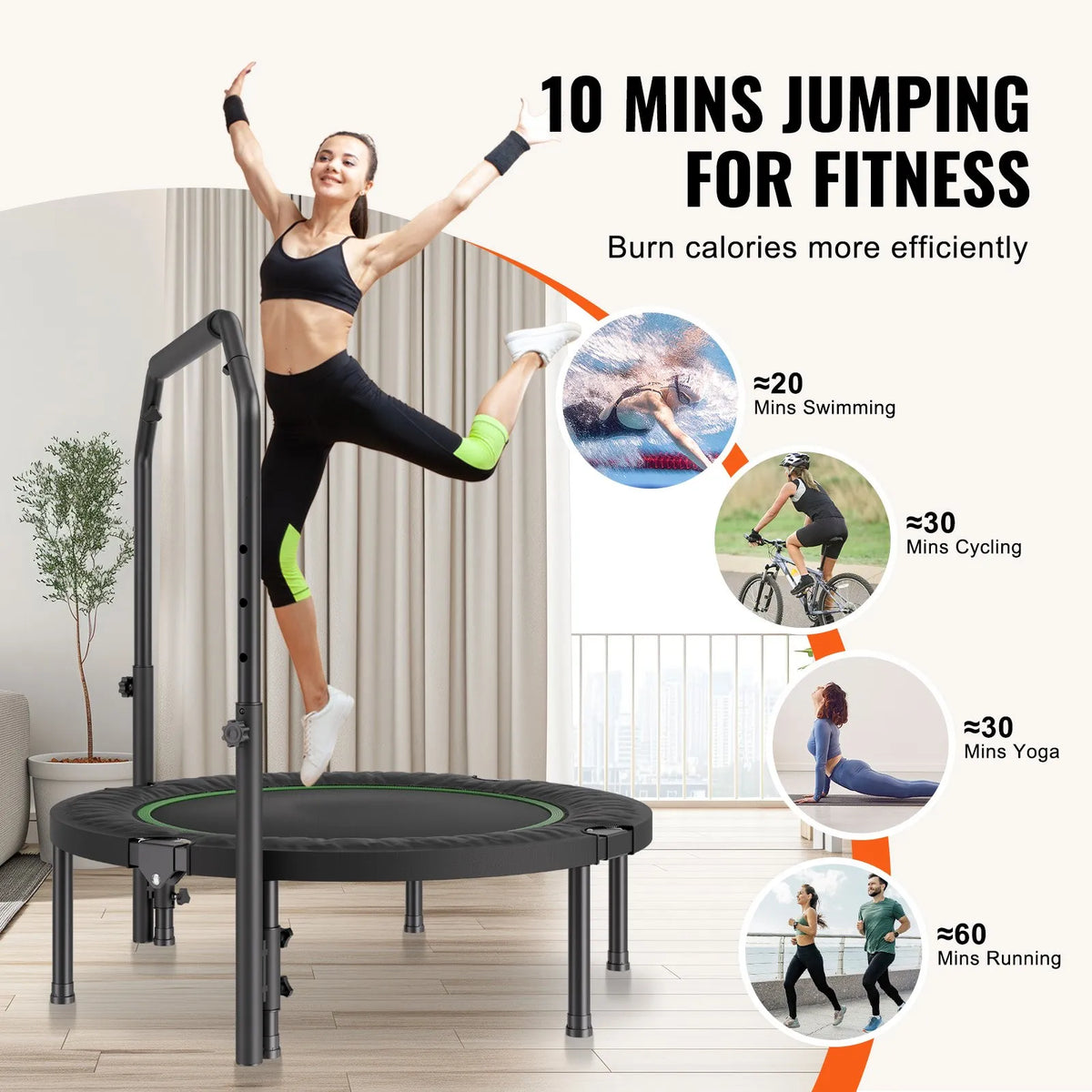 VEVOR Foldable Fitness Trampoline 102 cm with Handle for Adults, up to 150 kg