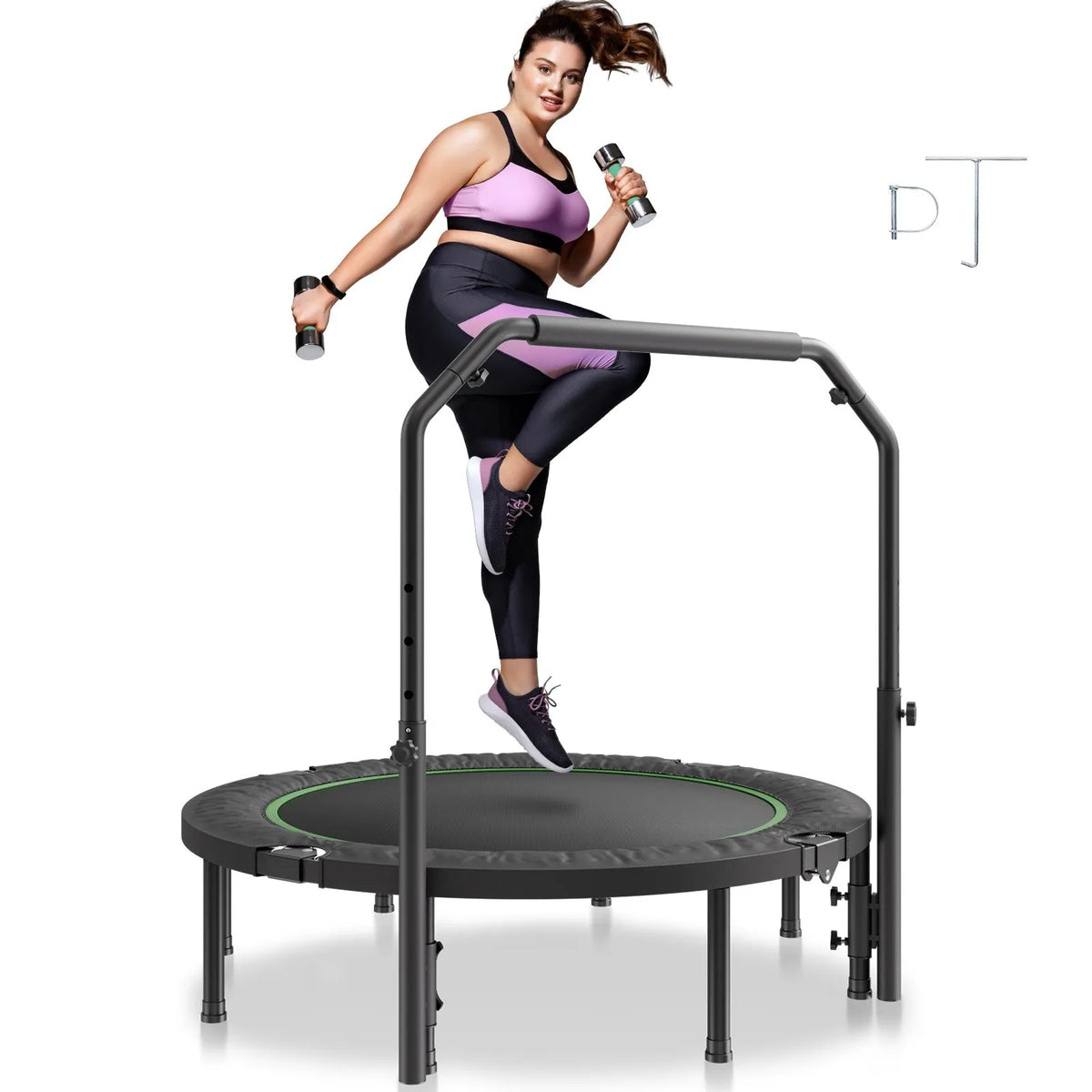 VEVOR salokāms fitnesa batuts 132 cm ar rokturi pieaugušajiem, līdz 205 kg