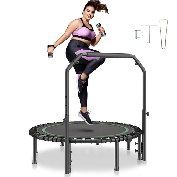 Saliekams mini fitnesa batuts 130 cm pieaugušajiem ar rokturi treniņiem
