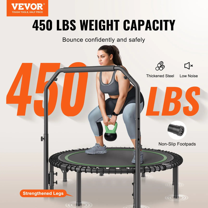 Saliekams mini fitnesa batuts 130 cm pieaugušajiem ar rokturi treniņiem