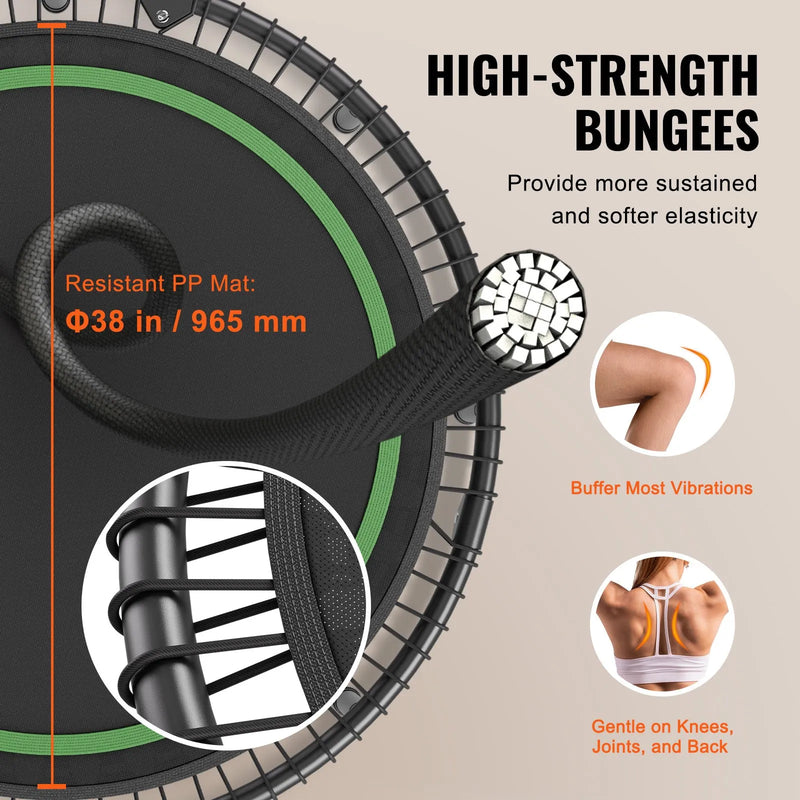 Saliekams mini fitnesa batuts 130 cm pieaugušajiem ar rokturi treniņiem