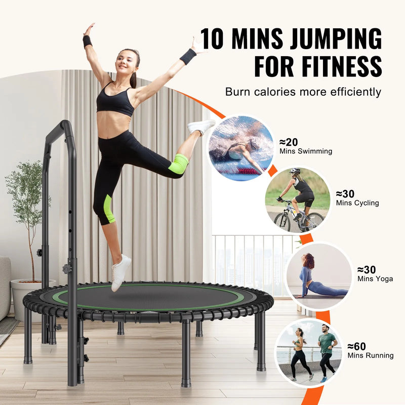 Saliekams mini fitnesa batuts 130 cm pieaugušajiem ar rokturi treniņiem