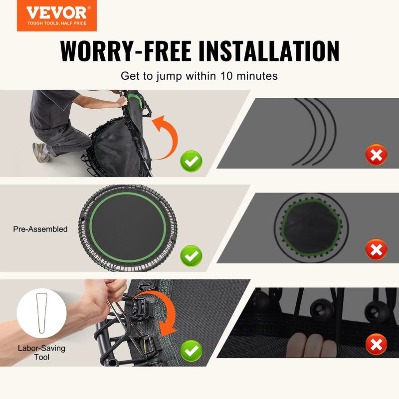 Saliekams mini fitnesa batuts 130 cm pieaugušajiem ar rokturi treniņiem