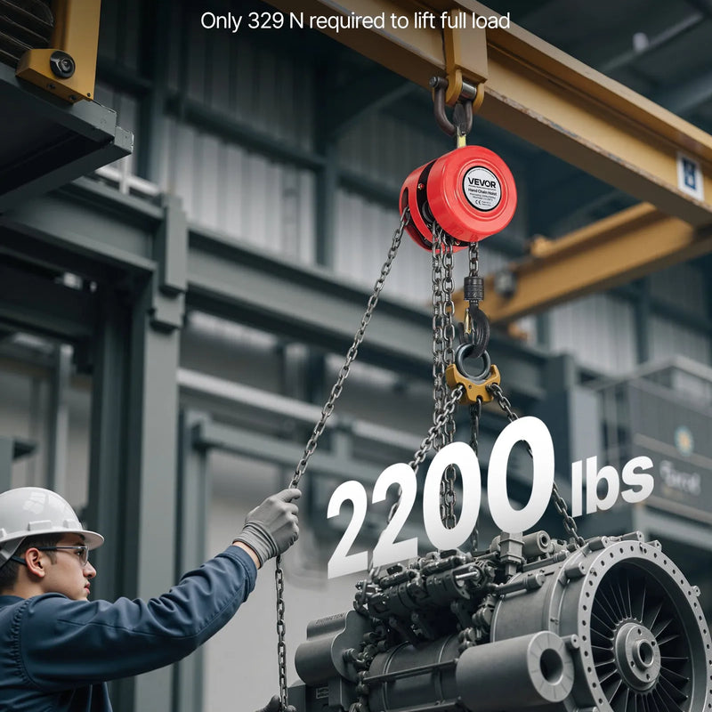 VEVOR manuālais ķēdes pacēlājs, 1 t, G70 cinkota ķēde, 3 m pacelšanas augstums, sarkans