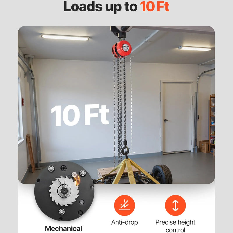 VEVOR manuālais ķēdes pacēlājs, 1 t, G70 cinkota ķēde, 3 m pacelšanas augstums, sarkans