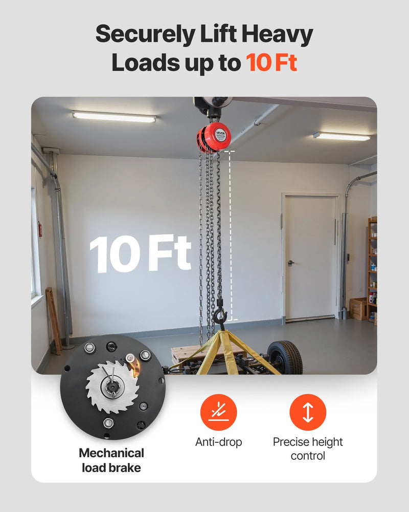 VEVOR manuālais ķēdes pacēlājs, 1 t, G70 cinkota ķēde, 3 m pacelšanas augstums, sarkans