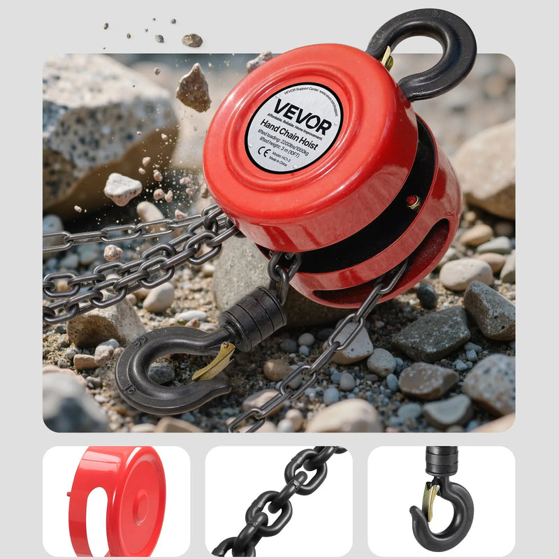 VEVOR manuālais ķēdes pacēlājs, 1 t, G70 cinkota ķēde, 3 m pacelšanas augstums, sarkans
