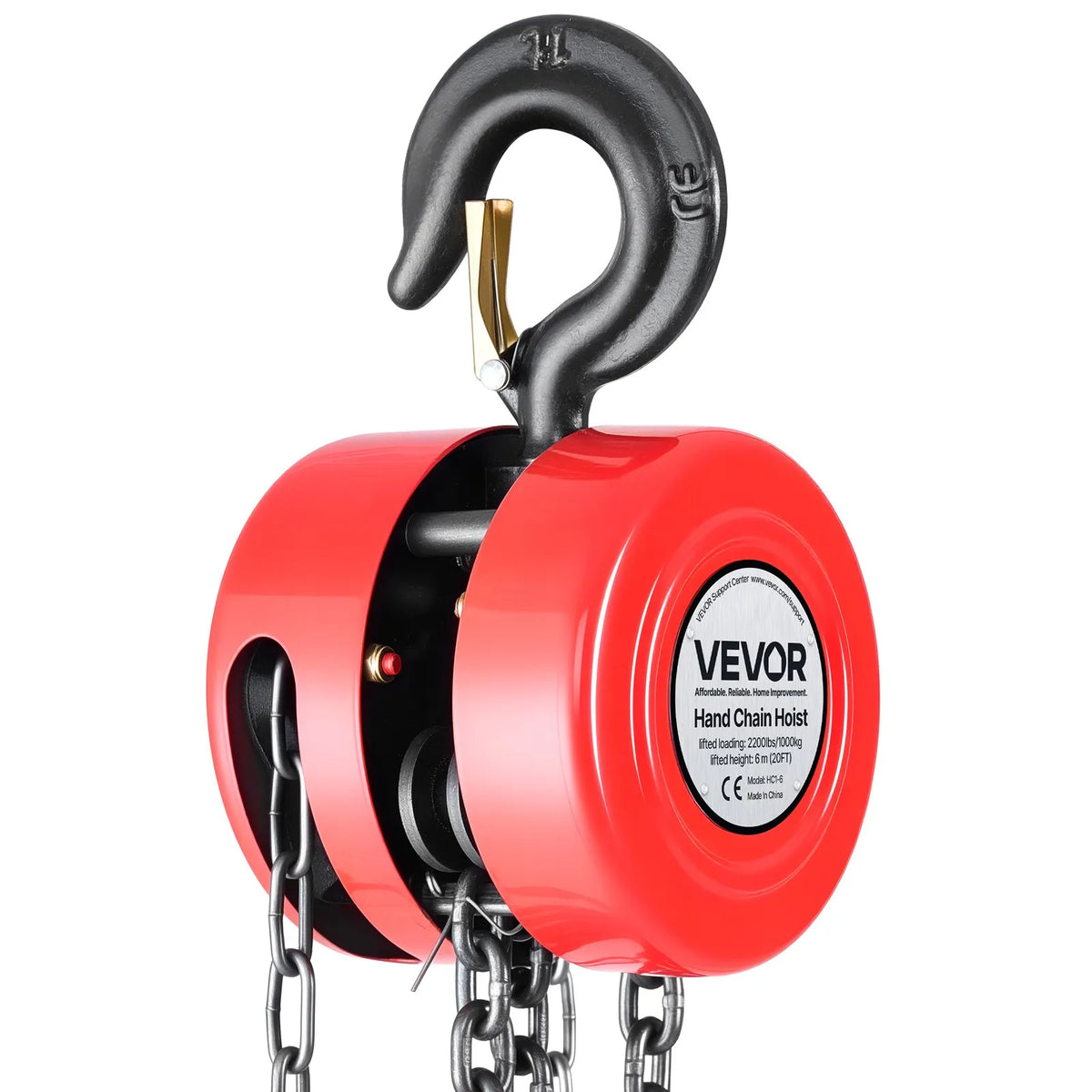 VEVOR Manual Chain Hoist, 1 Tonne Lifting Capacity, with Upgraded G70 Galvanised Chain, 6 m Lifting Height, Heavy-Duty Mechanism, Suitable for Garage, Warehouse and Mechanical Equipment, Red