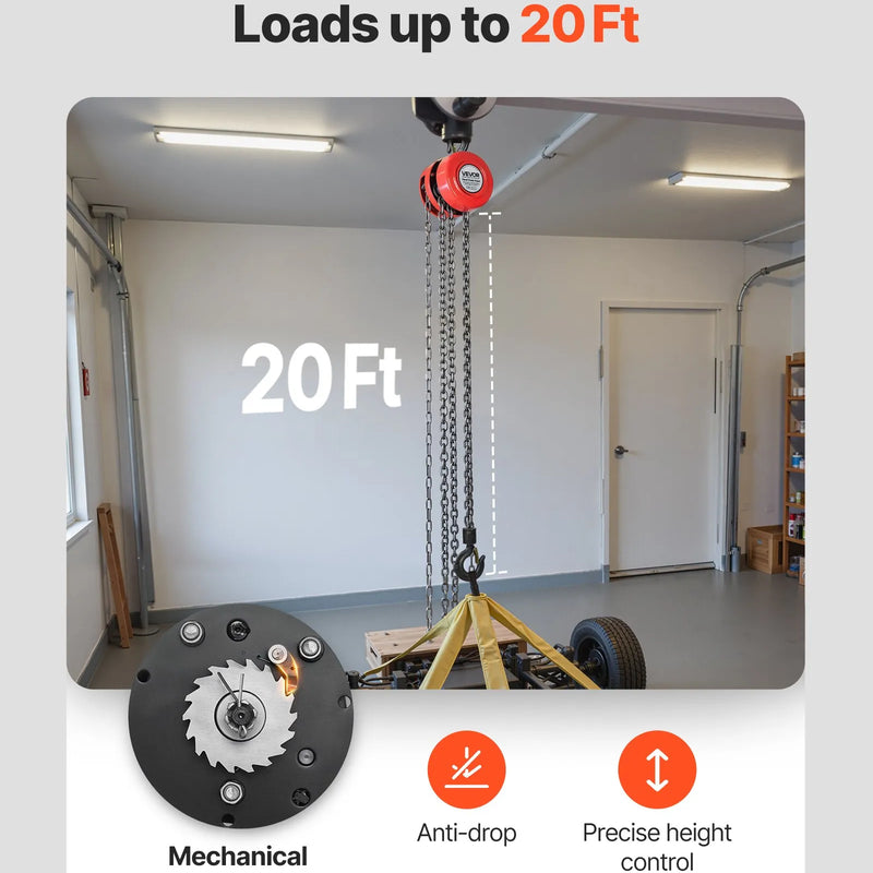 VEVOR manuālais ķēdes pacēlājs, 1 t, G70 cinkota ķēde, 6 m pacelšana, sarkans