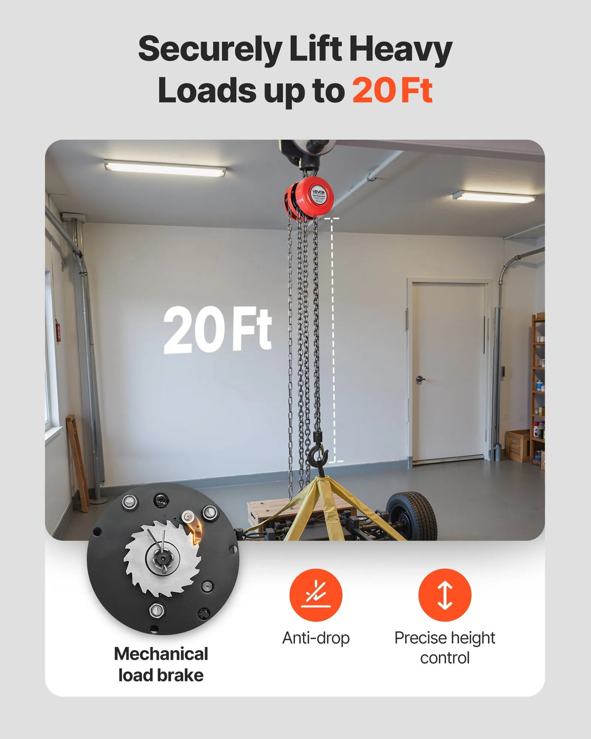 VEVOR Manual Chain Hoist, 1 Tonne Lifting Capacity, with Upgraded G70 Galvanised Chain, 6 m Lifting Height, Heavy-Duty Mechanism, Suitable for Garage, Warehouse and Mechanical Equipment, Red