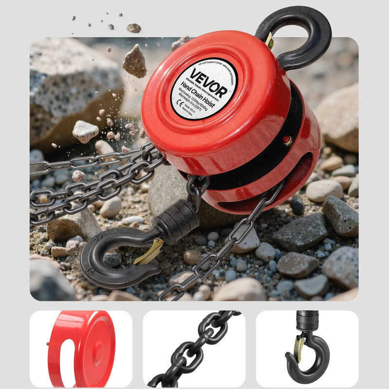 VEVOR manuālais ķēdes pacēlājs, 1 t, G70 cinkota ķēde, 6 m pacelšana, sarkans