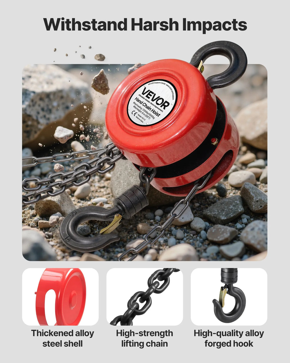 VEVOR Manual Chain Hoist, 1 Tonne Lifting Capacity, with Upgraded G70 Galvanised Chain, 6 m Lifting Height, Heavy-Duty Mechanism, Suitable for Garage, Warehouse and Mechanical Equipment, Red