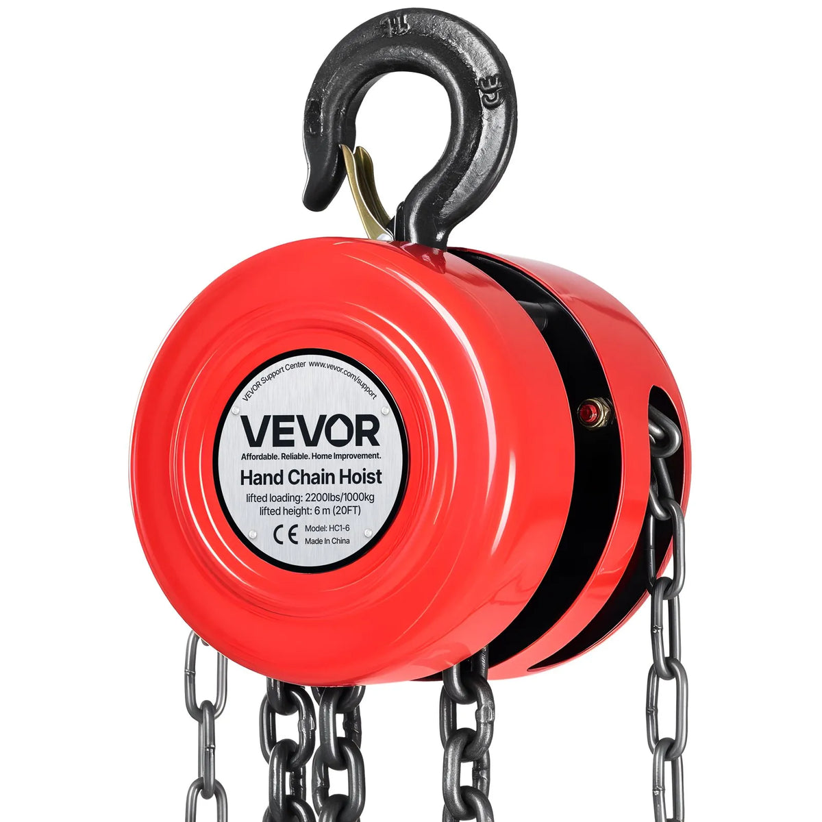 VEVOR Manual Chain Hoist, 1 Tonne Lifting Capacity, with Upgraded G70 Galvanised Chain, 6 m Lifting Height, Heavy-Duty Mechanism, Suitable for Garage, Warehouse and Mechanical Equipment, Red