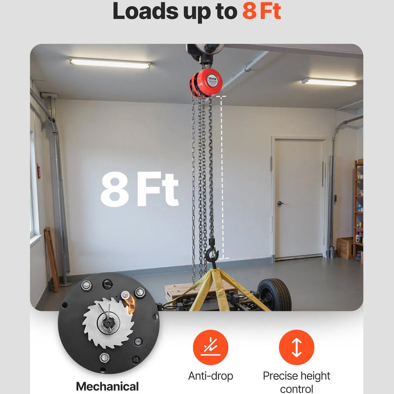 VEVOR manuālais ķēdes pacēlājs, 1 t, G70 cinkota ķēde, 2,44 m pacelšana, sarkans