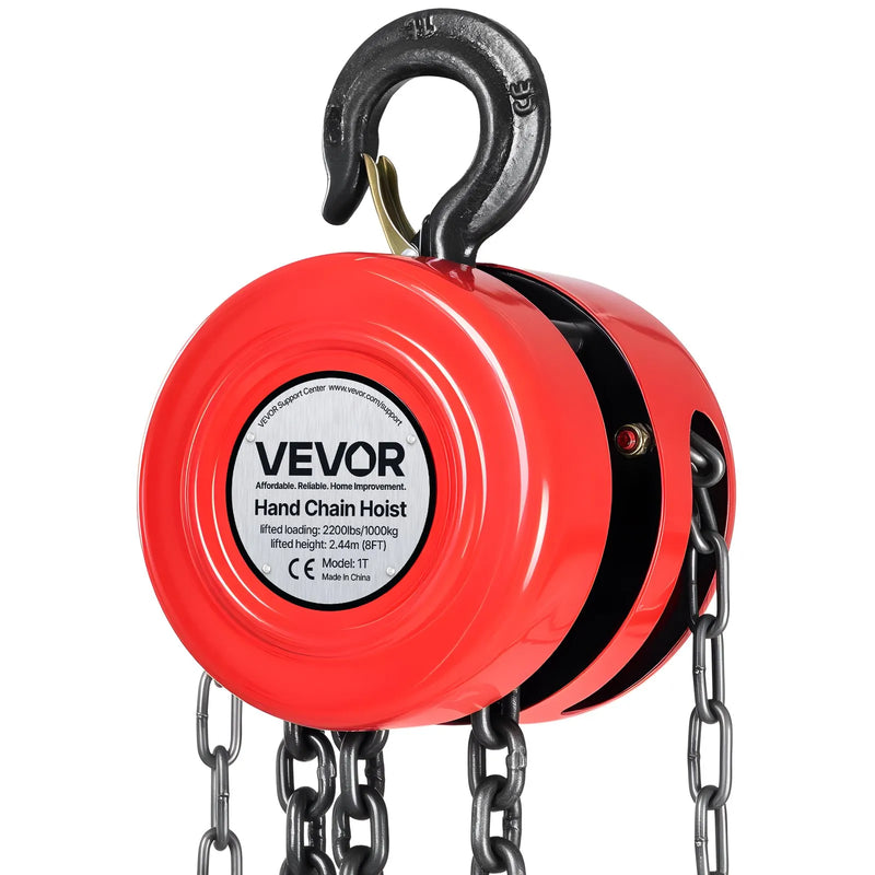 VEVOR manuālais ķēdes pacēlājs, 1 t, G70 cinkota ķēde, 2,44 m pacelšana, sarkans