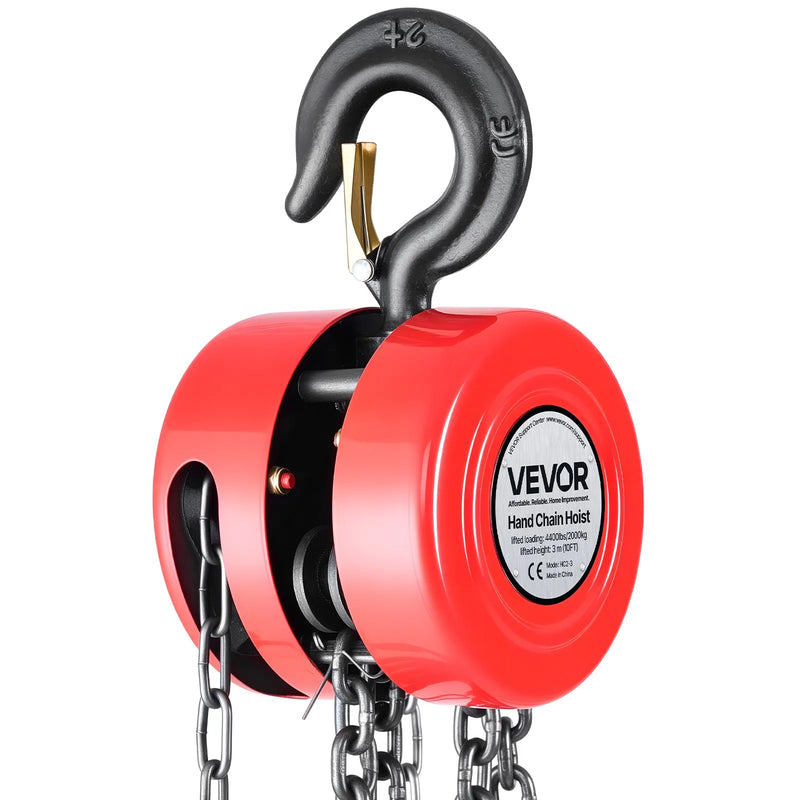 VEVOR Rokas ķēdes pacēlājs ar 2 tonnu celtspēju, manuālais ķēdes bloks ar uzlabotu G70 cinkotu ķēdi, 3 m pacelšanas augstumu, smagsvara trīša pacēlājs garāžām, noliktavām un mehāniskajām darbnīcām, sarkanā krāsā