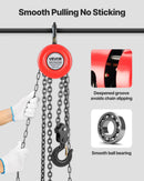 VEVOR Rokas ķēdes pacēlājs ar 2 tonnu celtspēju, manuālais ķēdes bloks ar uzlabotu G70 cinkotu ķēdi, 3 m pacelšanas augstumu, smagsvara trīša pacēlājs garāžām, noliktavām un mehāniskajām darbnīcām, sarkanā krāsā