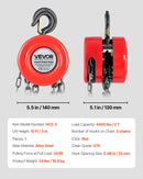 VEVOR Rokas ķēdes pacēlājs ar 2 tonnu celtspēju, manuālais ķēdes bloks ar uzlabotu G70 cinkotu ķēdi, 3 m pacelšanas augstumu, smagsvara trīša pacēlājs garāžām, noliktavām un mehāniskajām darbnīcām, sarkanā krāsā