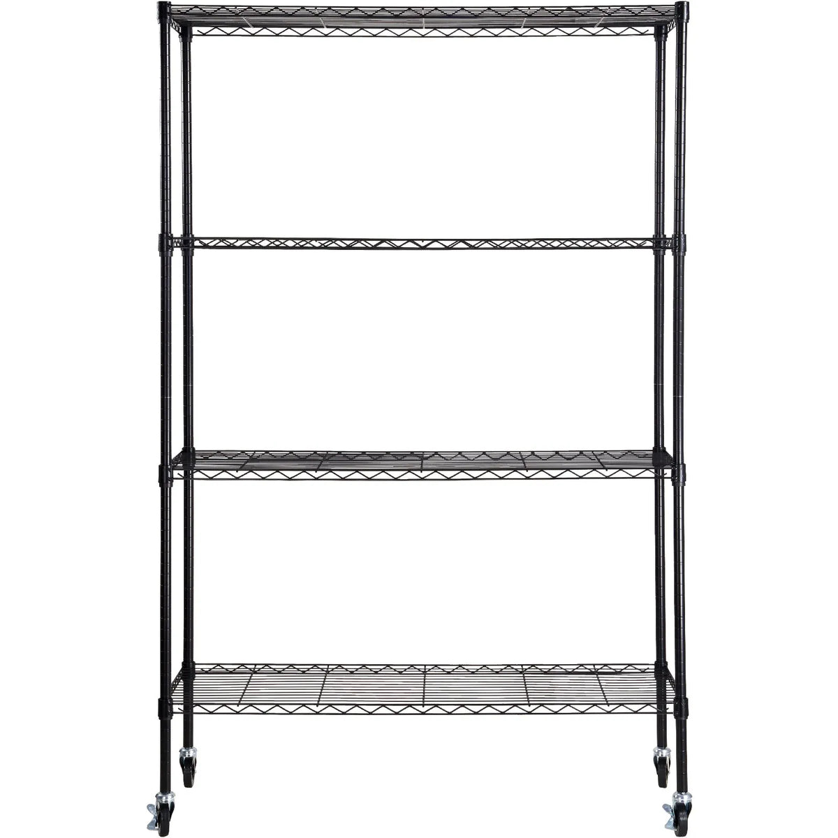 Uzglabāšanas plaukts ar riteņiem, regulējama, 4 līmeņi, melna metāla konstrukcija ar režģa virsmu, 318 kg, 120 × 45 × 188 cm