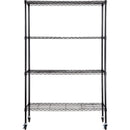 Uzglabāšanas plaukts ar riteņiem, regulējama, 4 līmeņi, melna metāla konstrukcija ar režģa virsmu, 318 kg, 120 × 45 × 188 cm