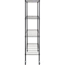 Uzglabāšanas plaukts ar riteņiem, regulējama, 4 līmeņi, melna metāla konstrukcija ar režģa virsmu, 318 kg, 120 × 45 × 188 cm