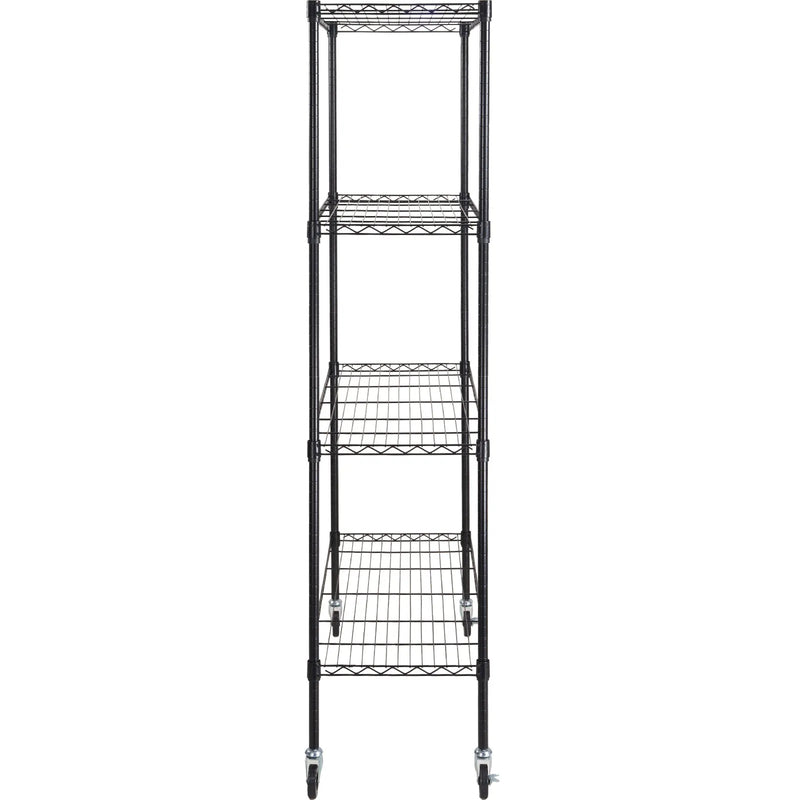 Uzglabāšanas plaukts ar riteņiem, regulējama, 4 līmeņi, melna metāla konstrukcija ar režģa virsmu, 318 kg, 120 × 45 × 188 cm
