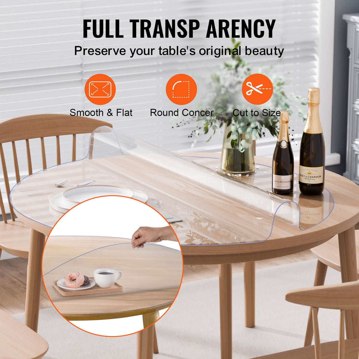 VEVOR PVC Round Table Cloth Ø 107 cm, 2 mm, Transparent, Water-Resistant