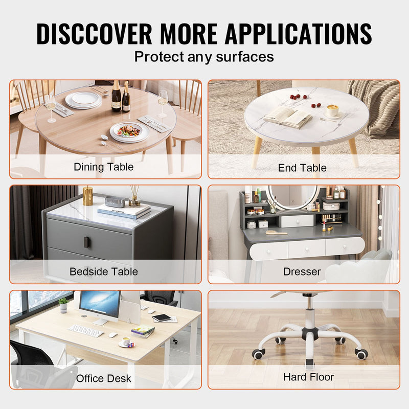 VEVOR PVC galda aizsargs, caurspīdīgs plastmasas pārklājs, apaļš, диаметр 107 см, 2,0 мм biezums