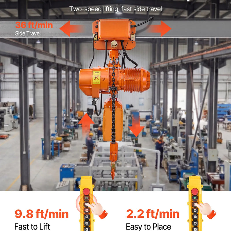 VEVOR elektriskais ķēdes pacēlājs 2000 kg ar 6,1 m pacelšanas augstumu, trīsfāžu tilta celtnis ar bezvadu 100 m un 4,8 m vadu tālvadību, dubultā G100 ķēde rūpnīcām un noliktavām - ZEMLETES.LV