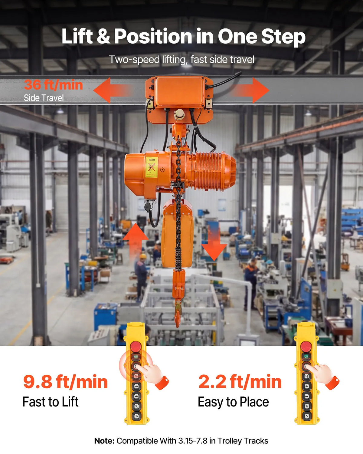 VEVOR elektriskais ķēdes pacēlājs 2000 kg ar 6,1 m pacelšanas augstumu, trīsfāžu tilta celtnis ar bezvadu 100 m un 4,8 m vadu tālvadību, dubultā G100 ķēde rūpnīcām un noliktavām - ZEMLETES.LV