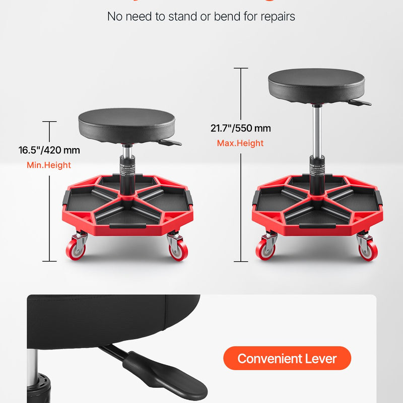 VEVOR rullējošais mehāniķa krēsls, regulējams garāžas krēsls, 136 kg kravnesība ar riteņiem