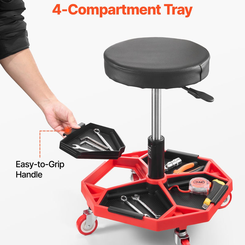 VEVOR rullējošais mehāniķa krēsls, regulējams garāžas krēsls, 136 kg kravnesība ar riteņiem