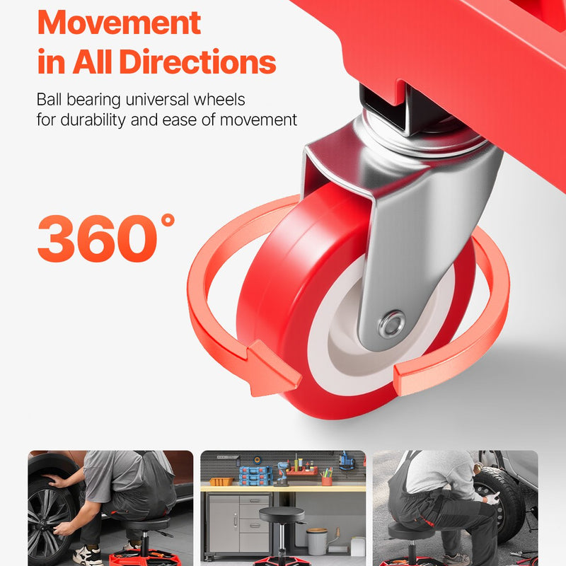 VEVOR rullējošais mehāniķa krēsls, regulējams garāžas krēsls, 136 kg kravnesība ar riteņiem