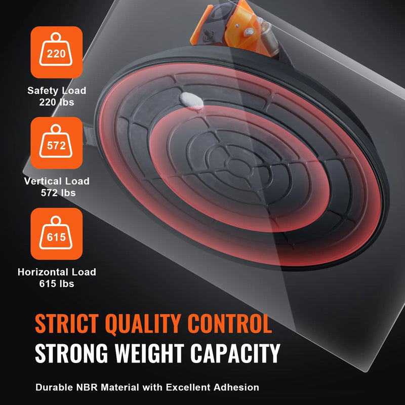 Vakuuma stikla piesūceknis 20,3 cm ar tērauda rokturi un pārnēsājamo kasti, 279 kg celtspēja, industriālais pacēlājs stiklam, granītam, flīzēm, metālam un koka paneļiem