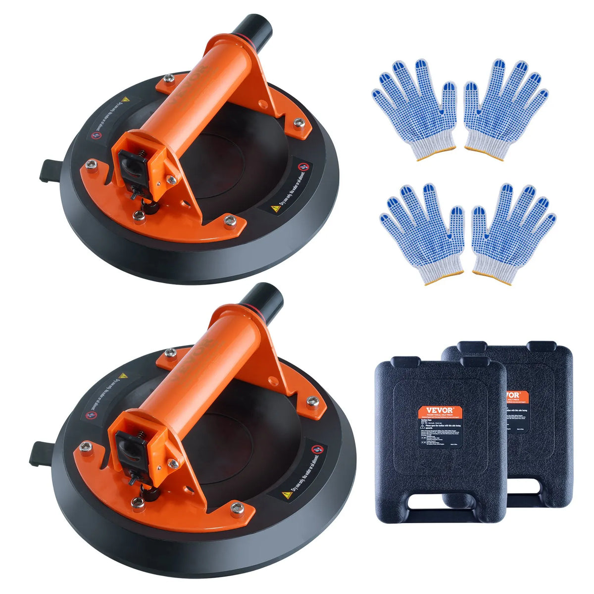VEVOR Glass Vacuum Suction Cup Kit, 20.3 cm, 2 Pieces, 279 kg Load Capacity, with Steel Handle and Carrying Case, Industrial Heavy-Duty Glass Lifter for Moving Glass, Granite, Tiles, Metal and Wood Surfaces