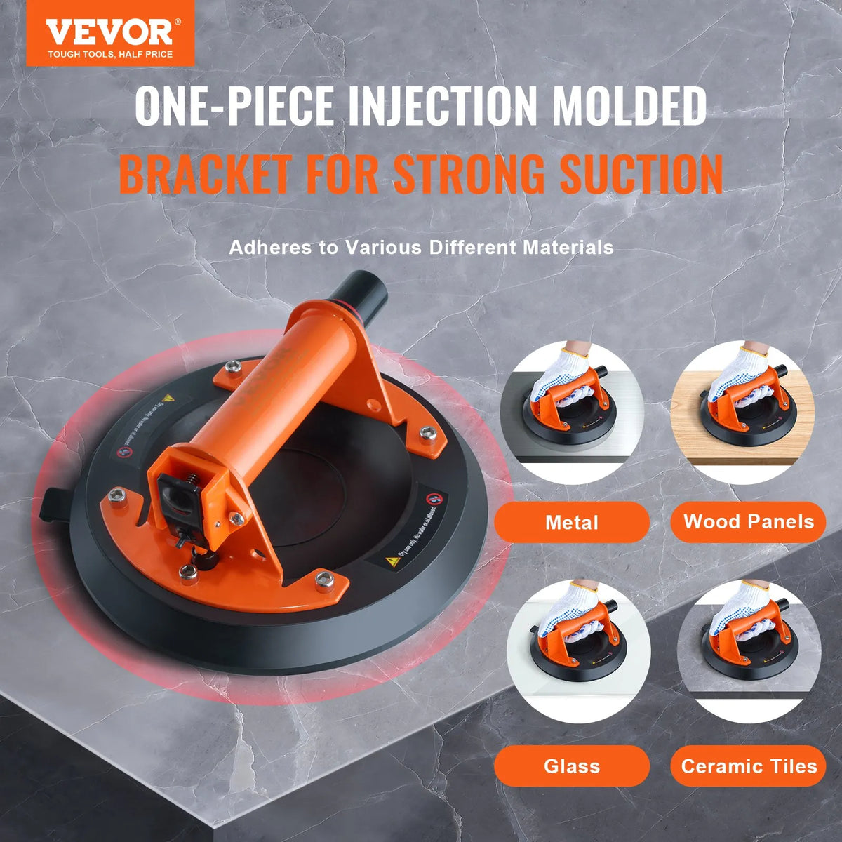VEVOR Glass Vacuum Suction Cup Kit, 20.3 cm, 2 Pieces, 279 kg Load Capacity, with Steel Handle and Carrying Case, Industrial Heavy-Duty Glass Lifter for Moving Glass, Granite, Tiles, Metal and Wood Surfaces