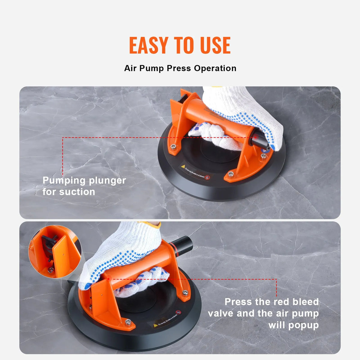 VEVOR Glass Vacuum Suction Cup Kit, 20.3 cm, 2 Pieces, 279 kg Load Capacity, with Steel Handle and Carrying Case, Industrial Heavy-Duty Glass Lifter for Moving Glass, Granite, Tiles, Metal and Wood Surfaces