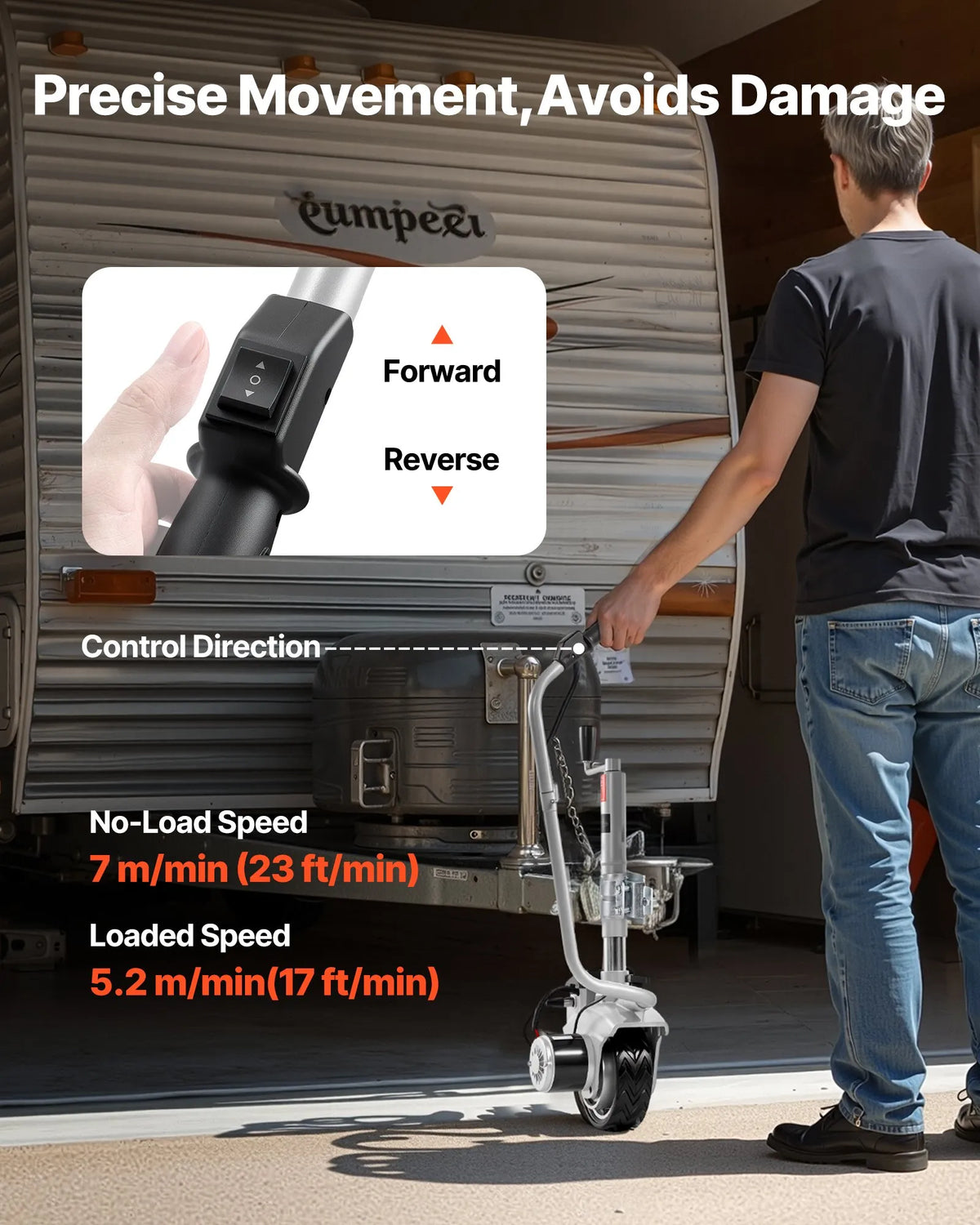 VEVOR Electric Trailer Mover, 2.5 t Towing Capacity, 380 W 12 V Motorised Jockey Wheel with 7 m/min Travel Speed, Adjustable Clamp Height 31–63 cm and 20.3 cm Rubber Wheel, for Caravan and Boat Moving