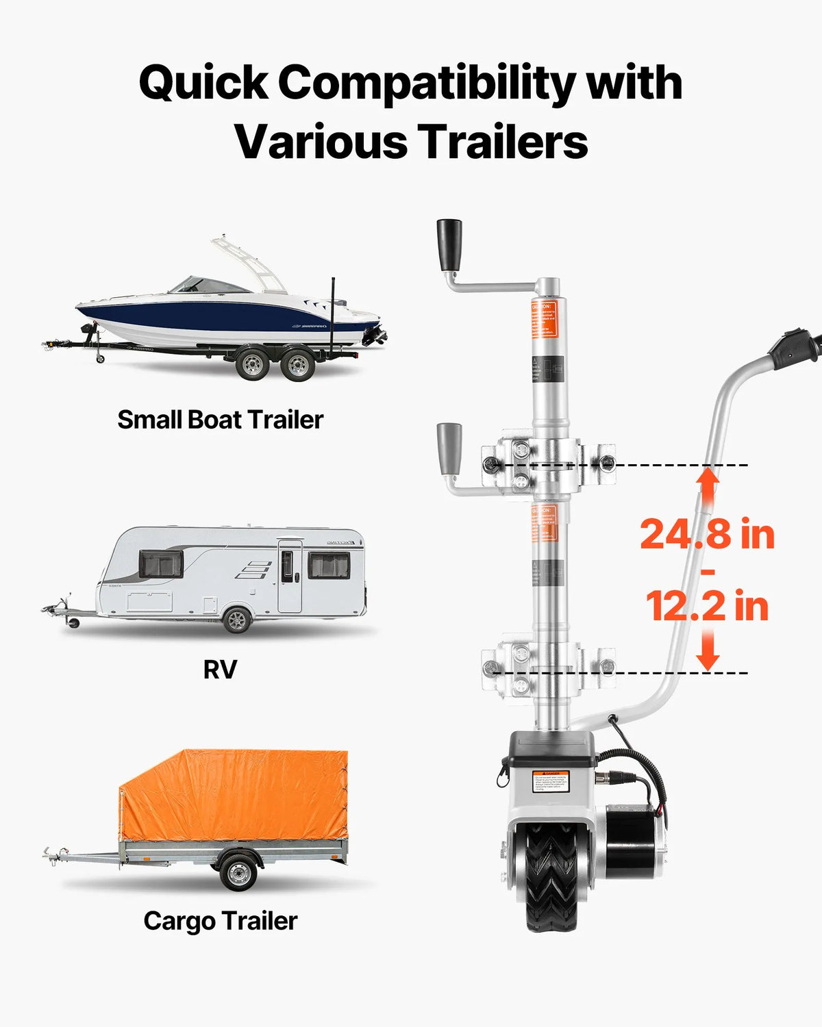 VEVOR Electric Trailer Mover, 2.5 t Towing Capacity, 380 W 12 V Motorised Jockey Wheel with 7 m/min Travel Speed, Adjustable Clamp Height 31–63 cm and 20.3 cm Rubber Wheel, for Caravan and Boat Moving